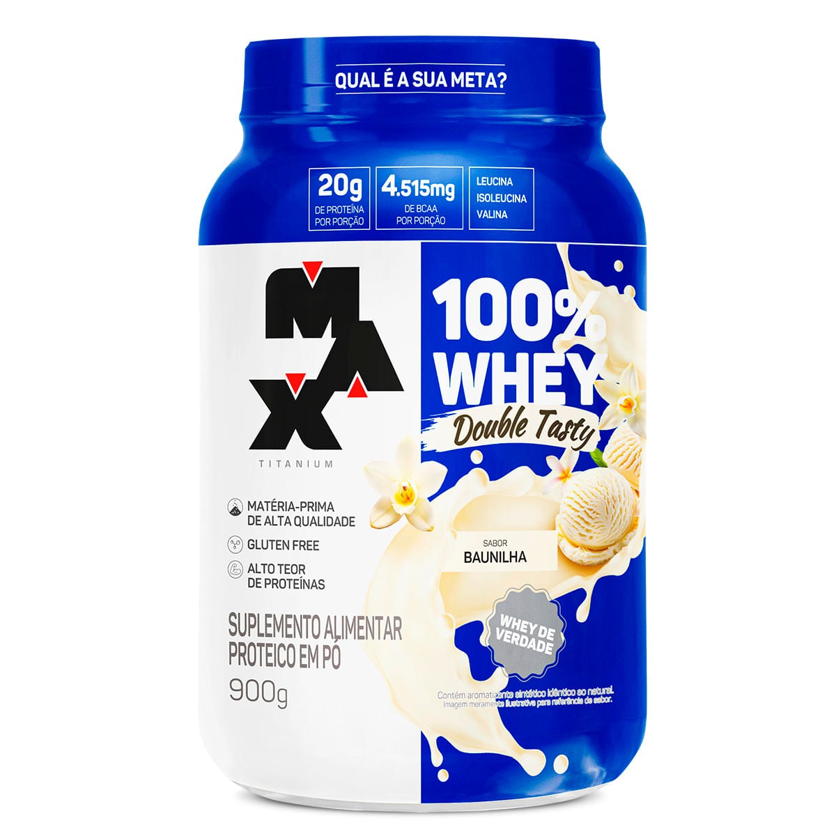 Whey 100 Double Tasty Max Titanium 900g Baunilha