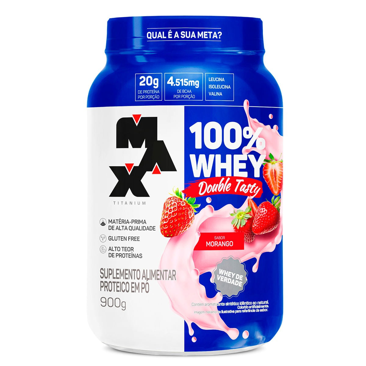 Whey 100 Double Tasty Max Titanium 900g Morango