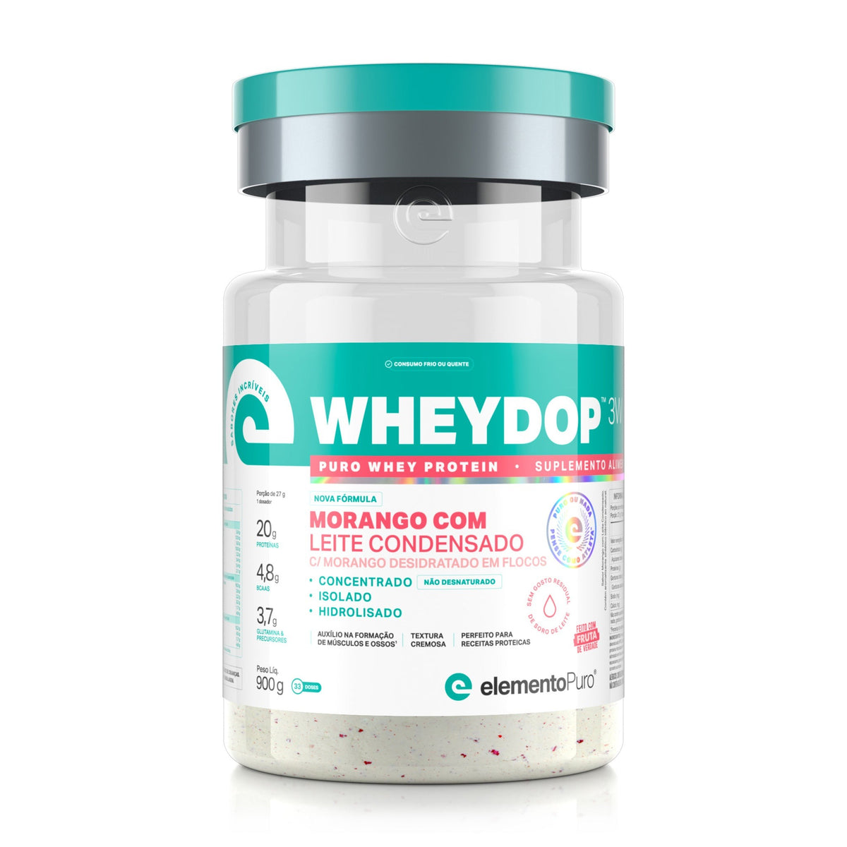 Wheydop 3W Leite Cond Elementopuro 900g Morango